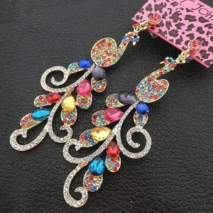 Gorgeous Betsey Johnson Large Crystal Peacock Ear